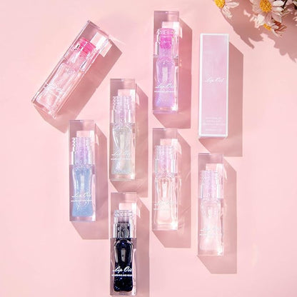 Black Color Changing Lip Oil, Temperature Change Glitter Lip Gloss, Moisturizing Plumping Lip Oil, Light Texture Non Sticky Lip Tint Oil for Lip Care (#05 Pearly Black)
