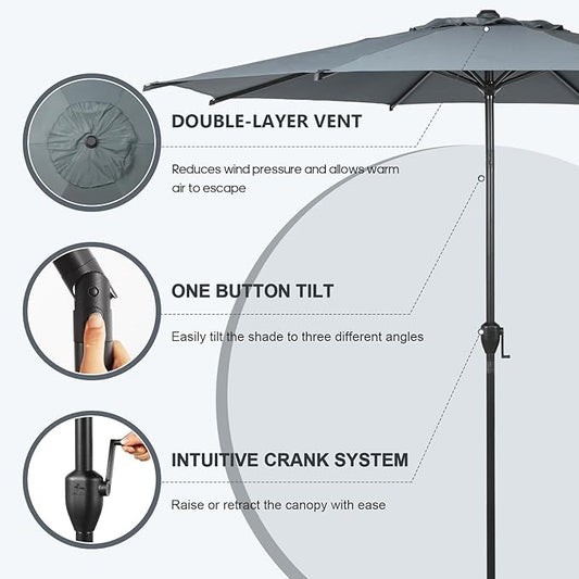 Abba Patio 11FT Lyon Outdoor Patio Umbrella Outdoor Table Umbrella with Push Button Tilt and Crank Market Umbrella 8 Sturdy Ribs UV Protection Waterproof for Garden Deck Backyard Pool Grey
