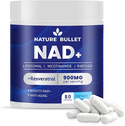 NAD Supplement for Anti-Aging and Cell: Nicotinamide Riboside & Mononucleotide - Cellular Energy & Mitochondrial & Healthy Aging & Cognitive Function Support - Liposomal NAD Supplements - 80 Capsules