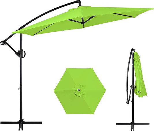 Shintenchi Patio Offset Umbrella with Easy Tilt Adjustment,Crank and Cross Base, Outdoor Cantilever Hanging Sunshade Canopy, Green