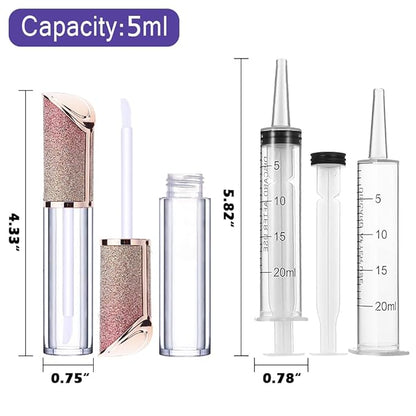 AMORIX 24 Pack 5ml Lip Gloss Tubes with Wand Lip Gloss Containers Lipgloss Supplies Kit with 2pcs Syringes + Labels for DIY Lip Gloss