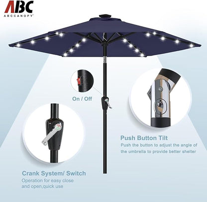 ABCCANOPY Durable Solar Led Patio Umbrellas with 24LED Lights 7.5FT with 6 Sturdy Ribs (Navy Blue)