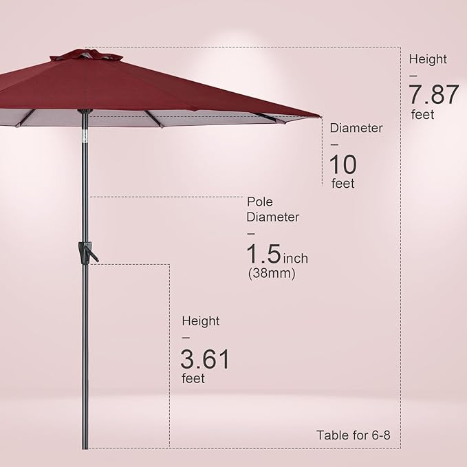 Tempera Patio Market Outdoor Table Umbrella with Push Button Tilt and Crank,Large Sun Umbrella with Sturdy Pole&Fade resistant canopy,Easy to set
