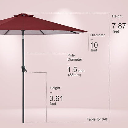 Tempera Patio Market Outdoor Table Umbrella with Push Button Tilt and Crank,Large Sun Umbrella with Sturdy Pole&Fade resistant canopy,Easy to set