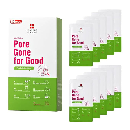 Leaders Insolution Daily Wonders Pore Gone for Good Facial Mask Sheet Pore Minimizing Acne Care Korean Skincare (10 Sheets)