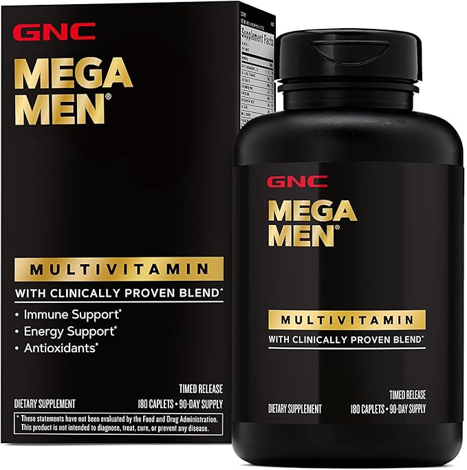 GNC Mega Men Multivitamin Caplets, Clinically Proven to Feel Better, Immune Support, Energy Support, Antioxidants, B Vitamins, Vitamin D-3, Timed Release, 180 count, 90 day supply