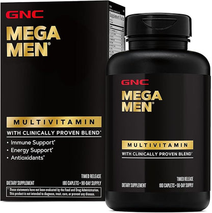 GNC Mega Men Multivitamin Caplets, Clinically Proven to Feel Better, Immune Support, Energy Support, Antioxidants, B Vitamins, Vitamin D-3, Timed Release, 180 count, 90 day supply