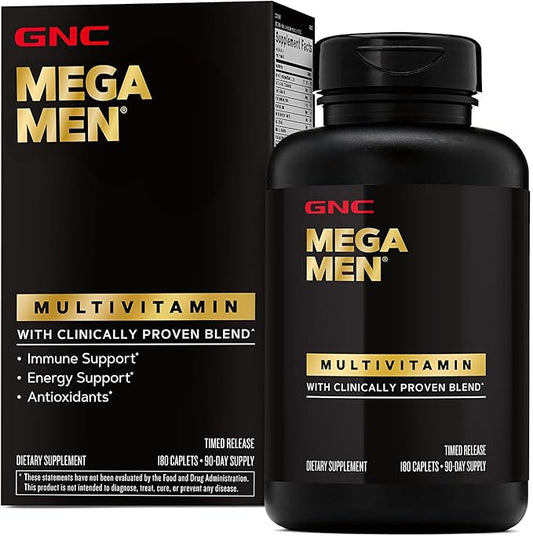 GNC Mega Men Multivitamin Caplets, Clinically Proven to Feel Better, Immune Support, Energy Support, Antioxidants, B Vitamins, Vitamin D-3, Timed Release, 180 count, 90 day supply