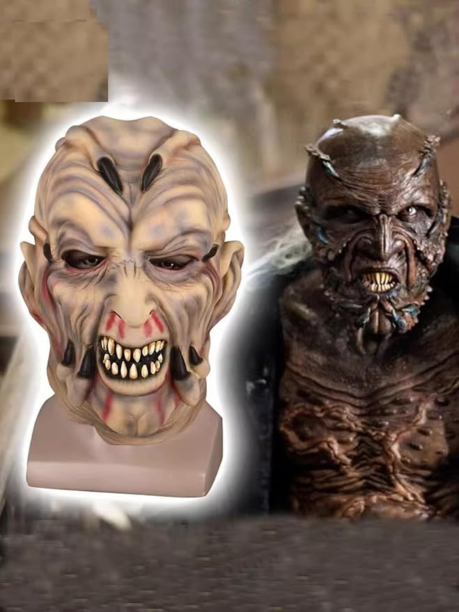 Jeepers Mask Creepers Creepy Tribal Head Cover Horror Monster Halloween Costume Prop, Realistic Facial Details, Latex Material