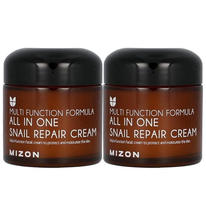 MIZON All in One Snail Repair Cream Snail Mucin with 12 Natural Extracts Korean Recovery Cream for Fine Line & Blemish Care (2.53 Fl Oz Pack of 2)