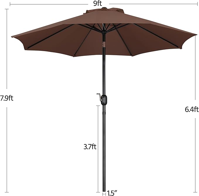 Yaheetech 9FT Patio Umbrella Outdoor Patio Market Table Umbrella Yard Sun Shade with Push Button Tilt & Crank for Garden/Beach/Lawn/Deck/Backyard/Pool, 8 Ribs, Brown