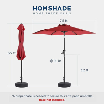 7.5ft Outdoor Patio Umbrella - Market Table Pool Deck Umbrella UPF50+ UV Protection with Push Button Tilt, Crank and 6 Sturdy Ribs (Red, No base)