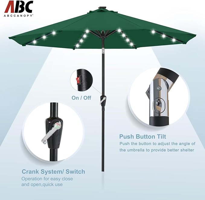 ABCCANOPY Durable Solar Led Patio Umbrellas with 24LED Lights 7.5FT (Forest Green)