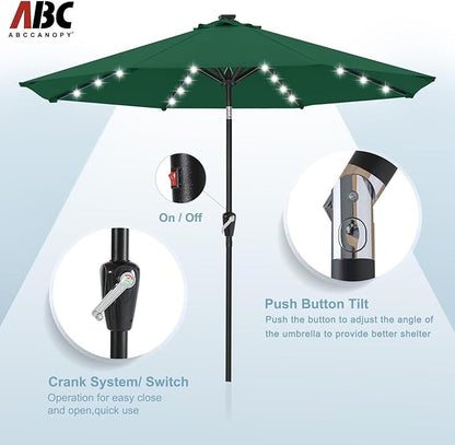 ABCCANOPY Durable Solar Led Patio Umbrellas with 24LED Lights 7.5FT (Forest Green)