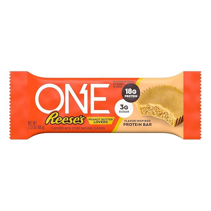 ONE Protein Bars, Reese's Peanut Butter Lovers, Gluten Free with 18g Protein and 3g Sugar, Pantry Staples, 2.12 oz (12 Count)