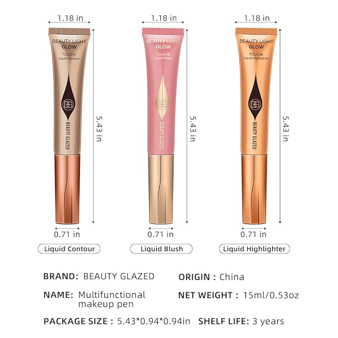 Liquid Contour+Highlighter Blush Stick+Liquid Blush Stick, Smooth Creamy (Contour+Blush#01+Highlighter #01)