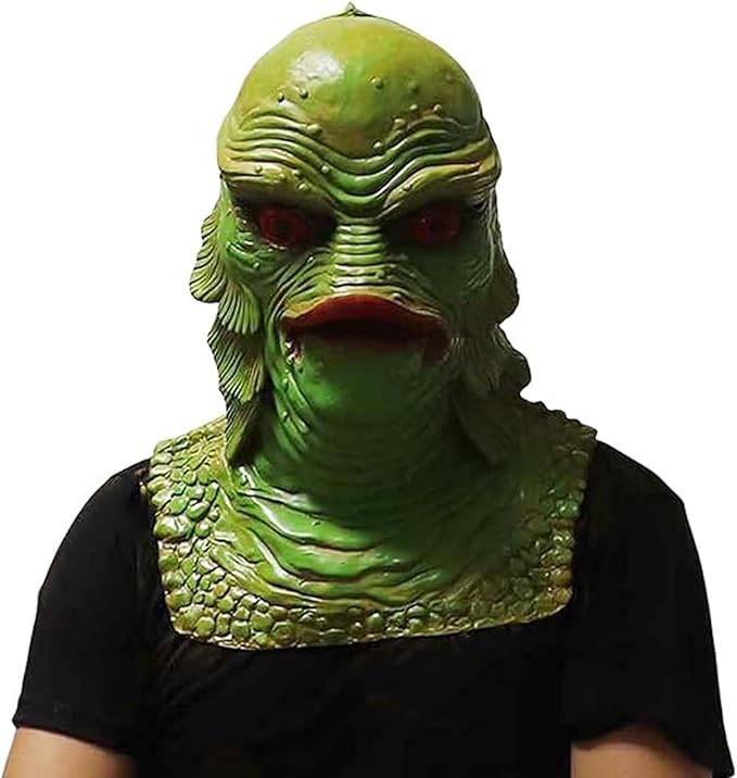 Latex Lizard Man Horror Mask, Halloween Latex Lizard Man Mask Hood, Funny Black Lake Fish Men Monster Ornament, Halloween Gifts, Masquerade Aquatic Masks, Green Fish Monster Masks for Adults