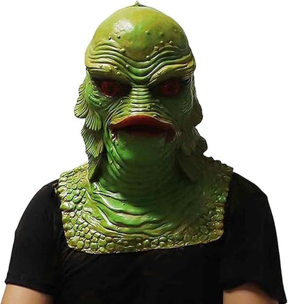 Latex Lizard Man Horror Mask, Halloween Latex Lizard Man Mask Hood, Funny Black Lake Fish Men Monster Ornament, Halloween Gifts, Masquerade Aquatic Masks, Green Fish Monster Masks for Adults