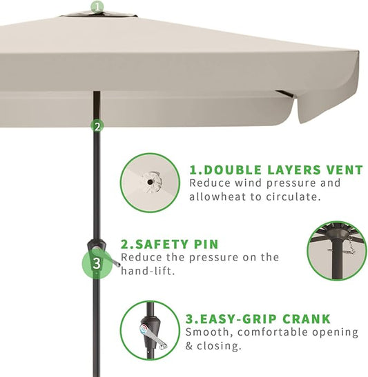 8 * 10FT Rectangular Patio Umbrella Table Market Umbrella w/Crank Outdoor Umbrellas for Garden, Deck, Backyard, Pool and Beach, Cream-White