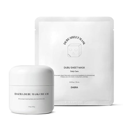 Korean DUBU Cream Glass Skin Care Set (1.7 oz Cream + 5 Sheet Masks), Deep Hydrating Repairing Nourishing for Dry and Sensitive Skin, Panthenol, Niacinamide, Adenosin, Korean Moisturizer