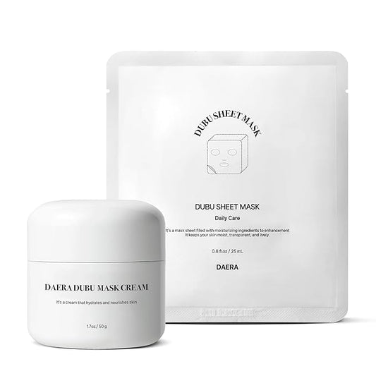 Korean DUBU Cream Glass Skin Care Set (1.7 oz Cream + 5 Sheet Masks), Deep Hydrating Repairing Nourishing for Dry and Sensitive Skin, Panthenol, Niacinamide, Adenosin, Korean Moisturizer