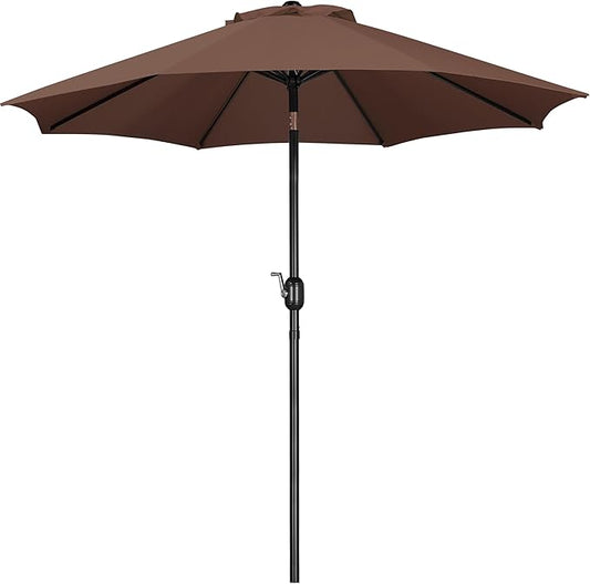 Yaheetech 9FT Patio Umbrella Outdoor Patio Market Table Umbrella Yard Sun Shade with Push Button Tilt & Crank for Garden/Beach/Lawn/Deck/Backyard/Pool, 8 Ribs, Brown
