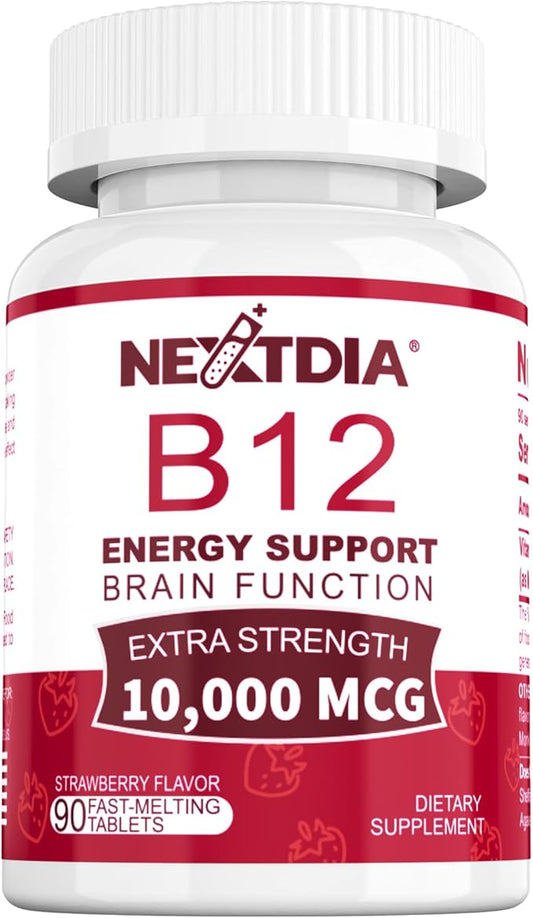 Vitamin B12, Methylcobalamin 10000 mcg, Bioactive B12 Vitamins, Vegan Methyl B12 For Energy Metabolism & Cells, Boost Immune System, Natural Strawberry Flavor, Zero Sugar, 90 Fast Dissolve Tablets