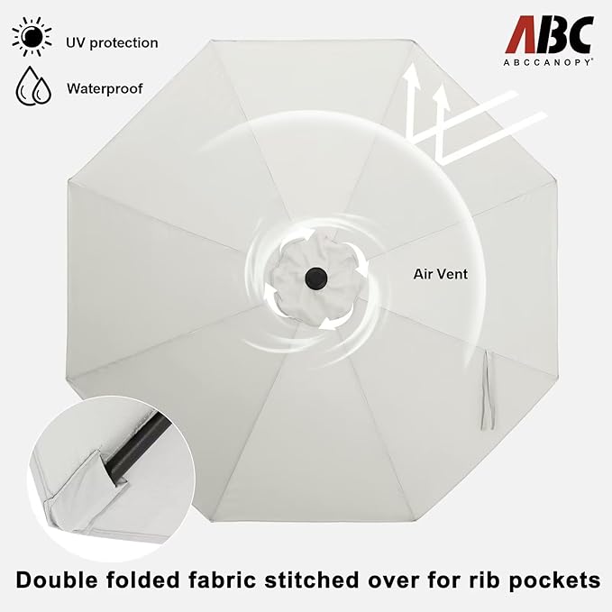 ABCCANOPY 9FT Outdoor Patio Umbrella, 8 Ribs Table Umbrella w/Crank for Easy Set Up, Suitable for Garden, Lawn, Deck & Backyard (Light Beige)