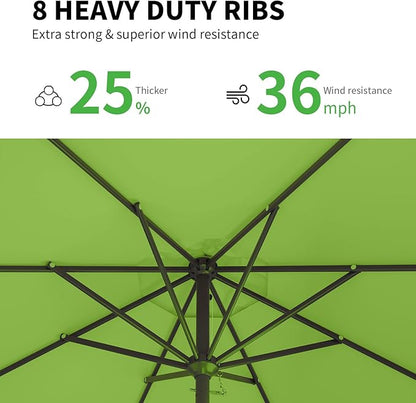 9FT Patio Umbrella Table Market Umbrella w/Tilt and Crank Outdoor Umbrellas for Garden, Deck, Backyard, Pool and Beach, Apple Green