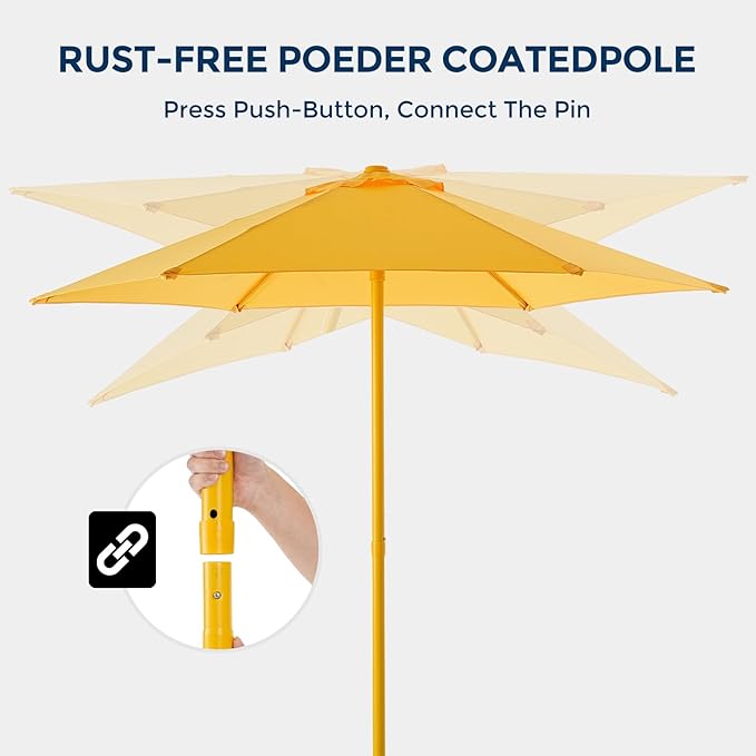 7.5ft Outdoor 1S Push-Up Patio Umbrella - Market Table Pool Deck Umbrella UPF50+ UV Protection with 6 Sturdy Ribs for Balcony, Garden, Lawn, Backyard (Light Yellow)