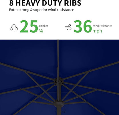 8 * 10FT Rectangular Patio Umbrella Table Market Umbrella w/Tilt and Crank Outdoor Umbrellas for Garden, Deck, Backyard, Pool and Beach, Navy