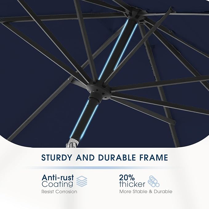 wikiwiki 7.5 FT Patio Umbrellas Outdoor Table Market Umbrella with Push Button Tilt/Crank, 6 Sturdy Ribs, Fade Resistant Waterproof POLYESTER DTY Canopy for Garden, Lawn, Backyard & Pool, Navy Blue