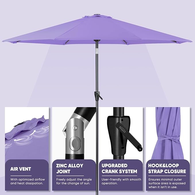 Tempera Patio Market Outdoor Table Umbrella with Push Button Tilt and Crank,Large Sun Umbrella with Sturdy Pole&Fade resistant canopy,Easy to set