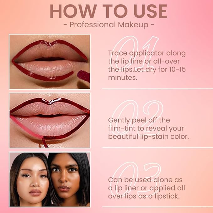 Matte Lip Gloss Stain-Peel Off Lip Liner Tattoo, Pinkish Red Lip Tint，Long Lasting Peel Off Lip Stain, Waterproof Transfer-proof Lip Mask Lip Liner Peel Off Lip Gloss,Stayn Lip Makeup. #06