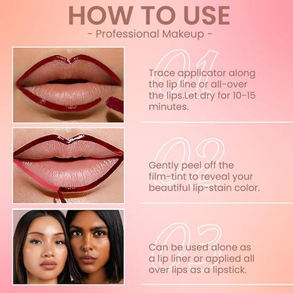 Matte Lip Gloss Stain-Peel Off Lip Liner Tattoo, Pinkish Red Lip Tint，Long Lasting Peel Off Lip Stain, Waterproof Transfer-proof Lip Mask Lip Liner Peel Off Lip Gloss,Stayn Lip Makeup. #06