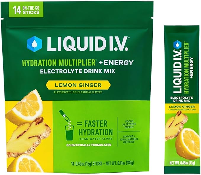 Liquid I.V.® Hydration Multiplier +Energy - Lemon Ginger | Electrolyte Powder Drink Mix | 1 Pack (14 Servings)