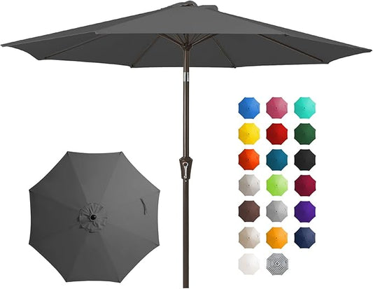JEAREY 10FT Outdoor Patio Umbrella Outdoor Table Umbrella with Push Button Tilt and Crank, Market Umbrella 8 Sturdy Ribs UV Protection Waterproof for Pool, Garden (Dark Gray)