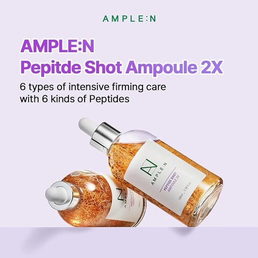 AMPLE:N Peptide Shot Serum 2X – Intensive Age Defying Concentrate Face Serum with Peptide Threads – Erasing Wrinkles and Improve Firmness – Lifting Sagging Skin – Plump, Repairs Skin, 3.38 fl.oz.