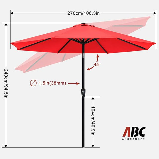 ABCCANOPY 9FT Outdoor Patio Umbrella, 8 Ribs Table Umbrella w/Crank for Easy Set Up, Suitable for Garden, Lawn, Deck & Backyard (Red)