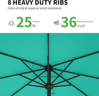 8 * 10FT Rectangular Patio Umbrella Table Market Umbrella w/Crank Outdoor Umbrellas for Garden, Deck, Backyard, Pool and Beach, Cerulean