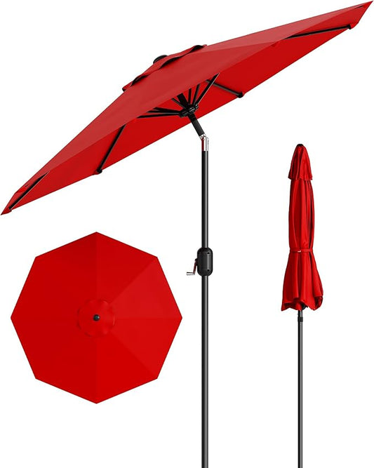 10FT Patio Umbrella Outdoor, Market Umbrella, Table Umbrella with Push Button Tilt and Crank, 8 Sturdy Ribs UV Protection Waterproof for Garden, Pool, Deck, Backyard (Red)