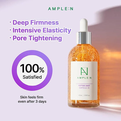 AMPLE:N Peptide Shot Serum 2X – Intensive Age Defying Concentrate Face Serum with Peptide Threads – Erasing Wrinkles and Improve Firmness – Lifting Sagging Skin – Plump, Repairs Skin, 3.38 fl.oz.