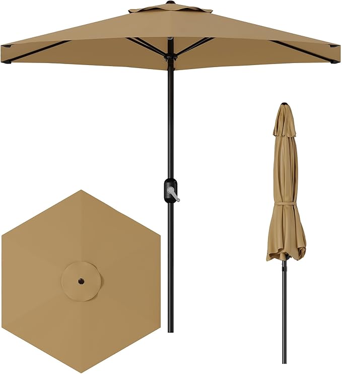 7.5FT Patio Umbrella Outdoor, Market Umbrella, Table Umbrella, 6 Sturdy Ribs UV Protection Waterproof for Garden, Pool, Deck, Backyard (Tan)