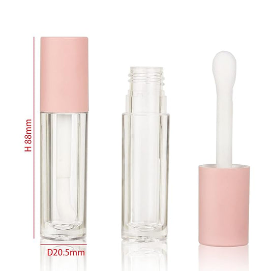COSIDEA 24 pcs Empty 5ml big brush lip gloss tube Pink round lipgloss tubes container with big doe foot wand cosmetic packing containers