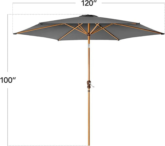 Best Choice Products 10ft Market Umbrella, Outdoor Sun Shade for Backyard, Deck, Poolside, Table w/Woodgrain Pattern, Easy Tilt & Crank - Gray