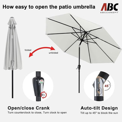 ABCCANOPY 9FT Outdoor Patio Umbrella, 8 Ribs Table Umbrella w/Crank for Easy Set Up, Suitable for Garden, Lawn, Deck & Backyard (Light Beige)