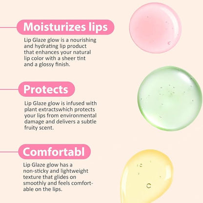 evpct 3Pcs Peach Aloe Vera Avocado Mini Clear Color Changing Lip Oil Tinted Lip Gloss Set for Women Girls Lip Balm Tint Stain Glaze Pack Lipstick Magic labiales magicos brillos para labios