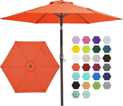 JEAREY 7.5FT Patio Umbrella Market Table Umbrella with 6 Sturdy Ribs, Push Button Tilt/Crank Outdoor Umbrella for Garden, Deck, Backyard, Pool and Beach,Orange