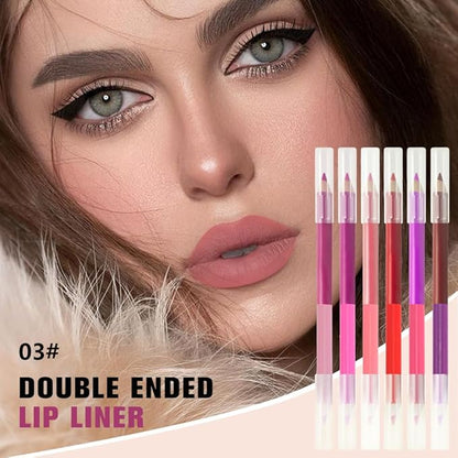 6Pcs Dual-Ended Dual-Colored Lip Liner Pencil Set - 12 Colors Matte Lipstick Pencil, No Transfer Smudgeproof & Waterproof, Sharpenable Lip Crayon for Women,Velvet Long-Lasting Lip Color Set A