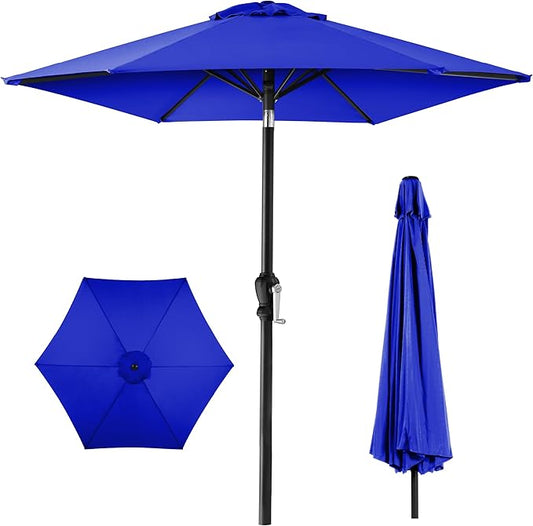 Best Choice Products 10ft Outdoor Steel Polyester Market Patio Umbrella w/Crank, Easy Push Button, Tilt, Table Compatible - Resort Blue